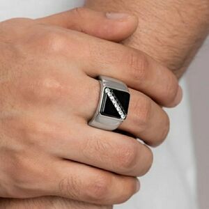 Men's Silver and Black Ring